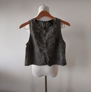 ❎ *Sold* Chambray Charcoal Grey Boxy Crop Top